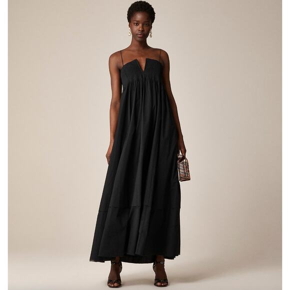 J.Crew Collection Strapless Notched Maxi Dress Cotton Formal Black US 4 NWT - Picture 1 of 13